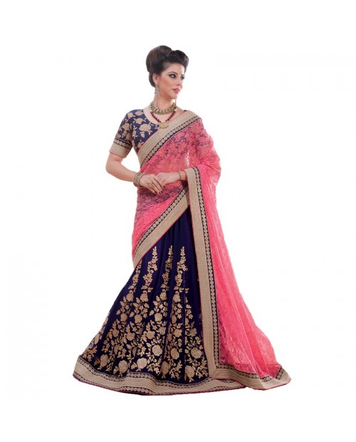 KITESHOP Grand Look Navy Blue Reception Wedding Lehenga Saree